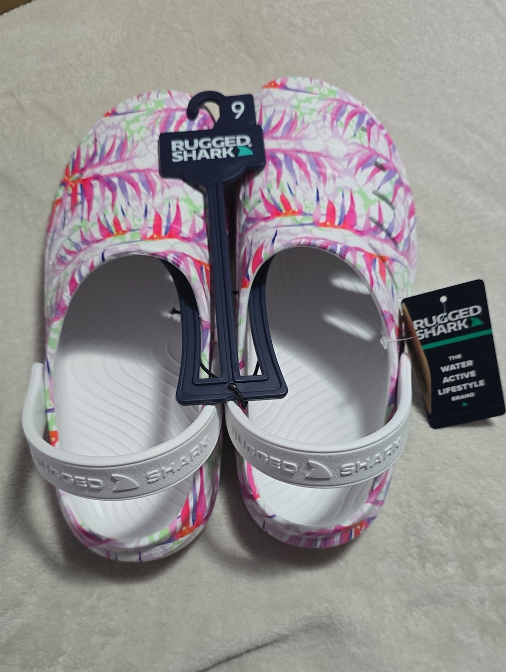 Rugged Shark Women's Pink Tropical Slide Sandals with White Heel Strap